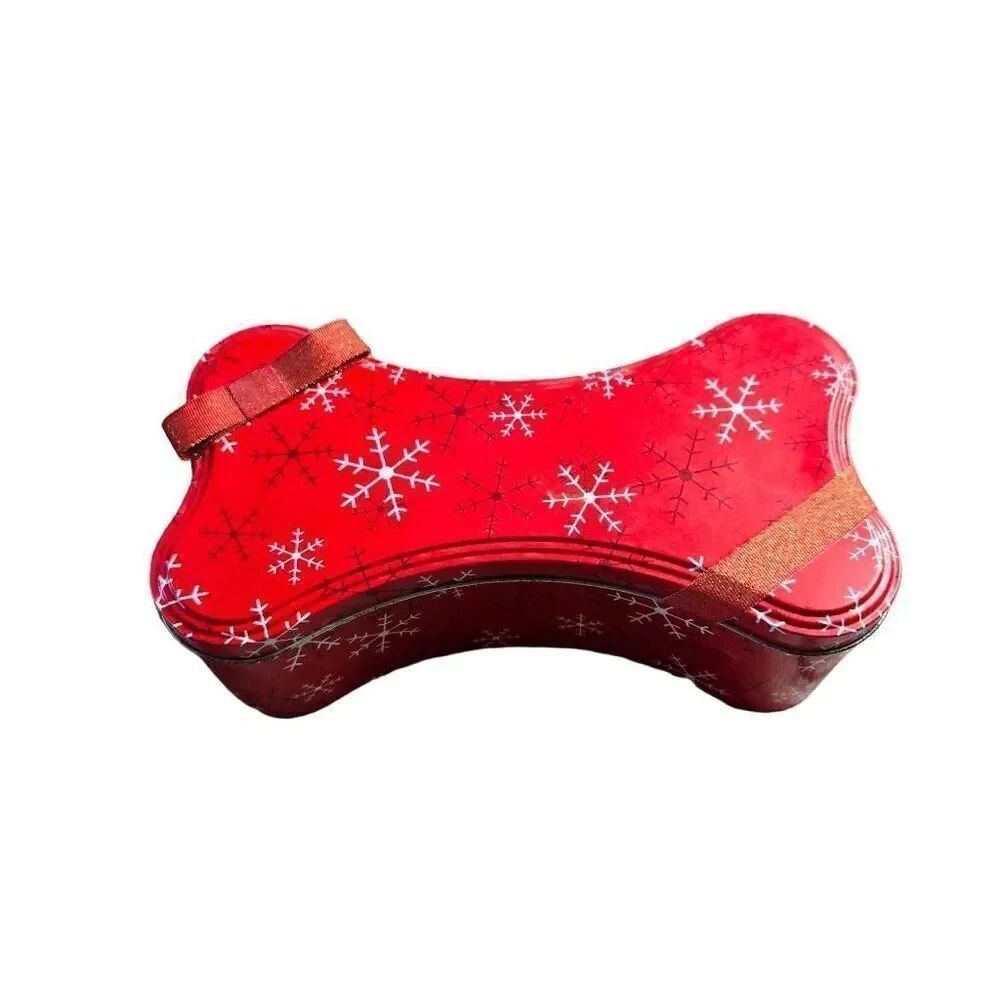Adorable Doggie Storage Tin, Dog Bone Shaped Tin, Puppies, Christmas Themed Tin,